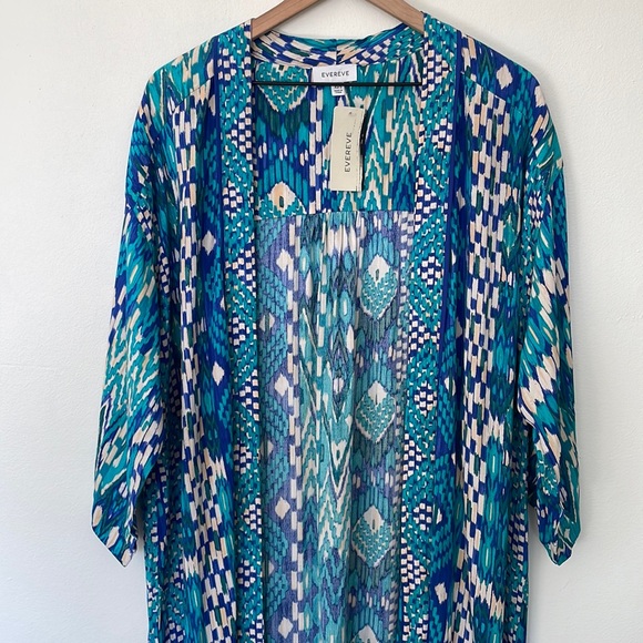 Evereve | Sienna Wrap Kimono Longline Cardigan Robe Blue XS Small Medium Large - Picture 2 of 8